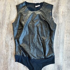 Commando Black Faux Leather Sleeveless Body Suit - Size Medium